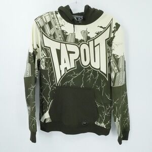 Tapout Hoodie Mens‎ Medium Cream Olive Green City Graphic Pullover Long Sleeve